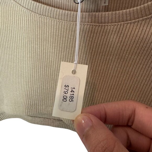 Grey Lab brown ribbed knit round neck long sleeve cropped top size US S - Picture 5 of 5